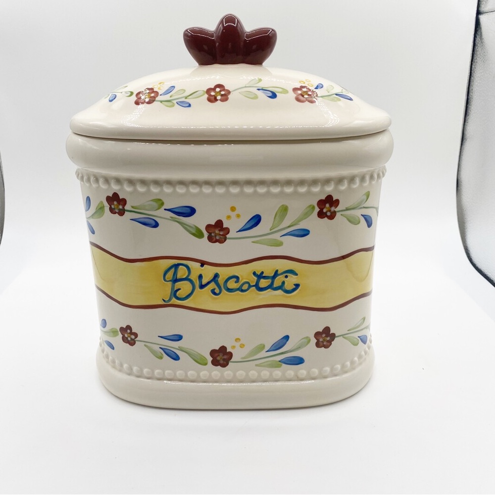 Vintage Biscotti Cookie Jar with Lid  Handmade for Nonni's 11 inch by 10 inch